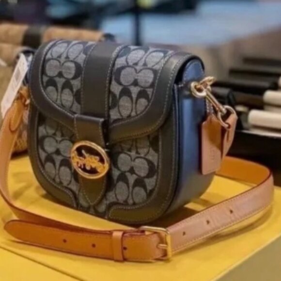 NWT! NEW! Coach Denim Signature Georgia Saddle Bag Women Crossbody Bag - Picture 12 of 14